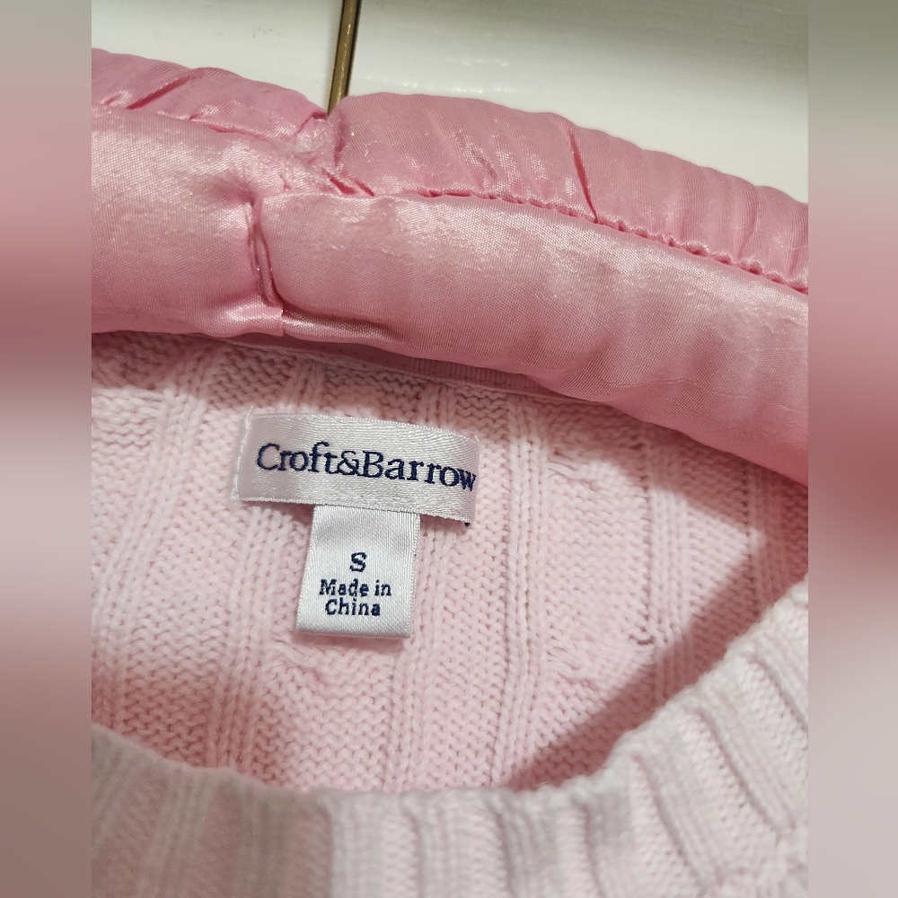 Croft & Barrow Cabled Crew Neck Sweater Pink Small - Picture 5 of 7